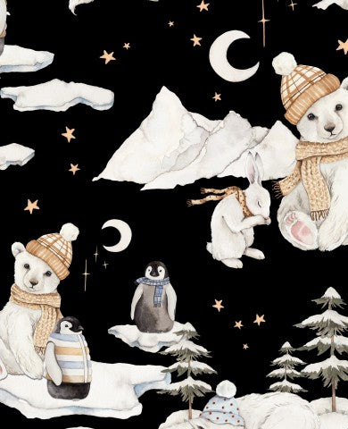 Orsi polari, pinguini e fiocchi di neve in raso di cotone