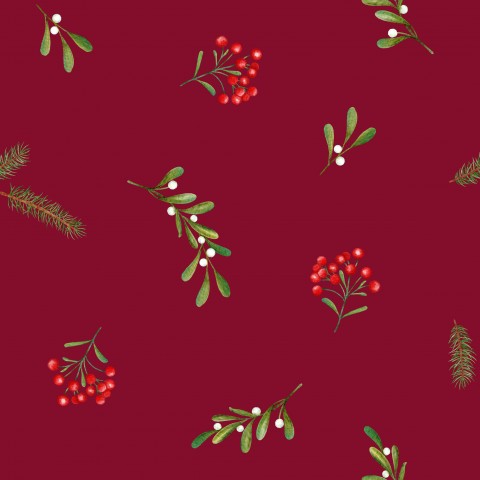 Jersey Stechpalmenblättern und Beeren auf burgunderfarbenem Hintergrund