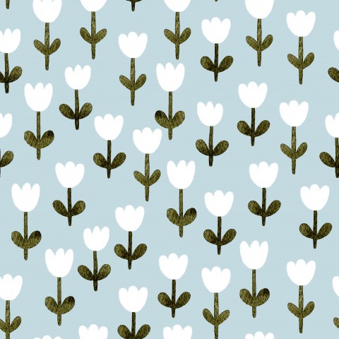 Rib Jersey weißen Tulpen auf hellblauem Hintergrund