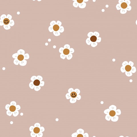 Rib Jersey ein braun-weißes Gänseblümchenmuster auf einem rosa Hintergrund