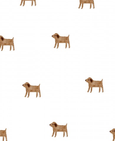 French Terry, un motivo di cani marroni su uno sfondo bianco