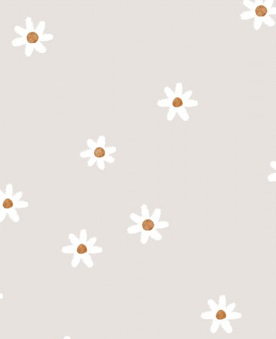 Jersey a white and brown daisy pattern on a grey background