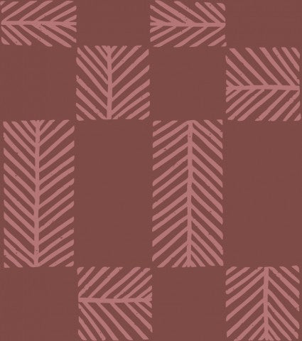 French Terry, een bruin en roze behang met geometrische vormen