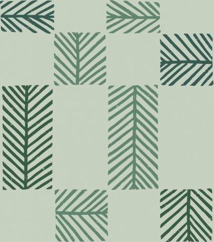 Satin cotton a green and white pattern with leaves on it