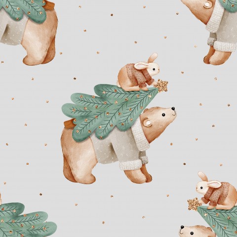 Julmagi av bomull: Canvas Grey Woodland Christmas-tyg för din egen skapelse - 100 % bomull, finns metervara, perfekt för att sy klänningar