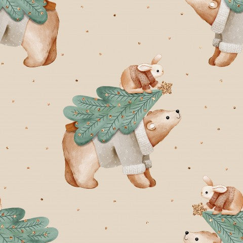 Muslin cute bear and a Christmas tree