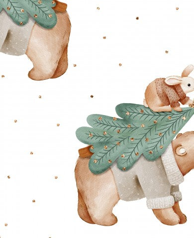 Orsetti acquerellati in tessuto impermeabile e un albero di Natale