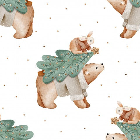 Weihnachtszauber in weißer Baumwolle - Canvas woodland Christmas white, 100% Baumwolle, meterware zum nähen.