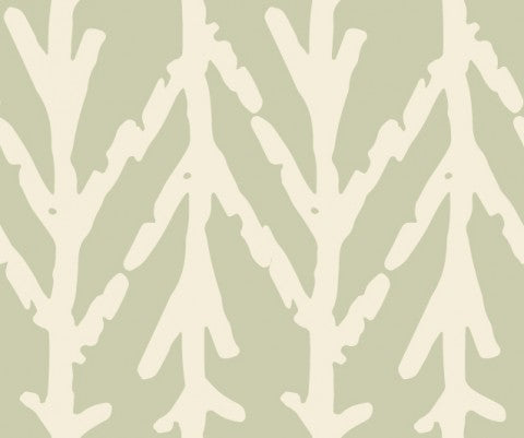 French Terry a green and white wallpaper with a tree pattern