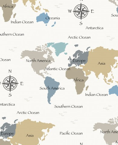 Satin cotton the world map in a seamless pattern