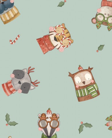 Satin Baumwolle Cartoon-Tieren auf grünem Hintergrund