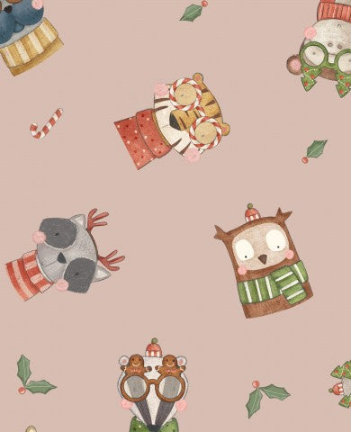 Animaux mignons en satin de coton sur fond rose