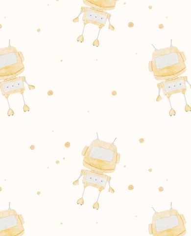 Rib Jersey yellow robots on white background