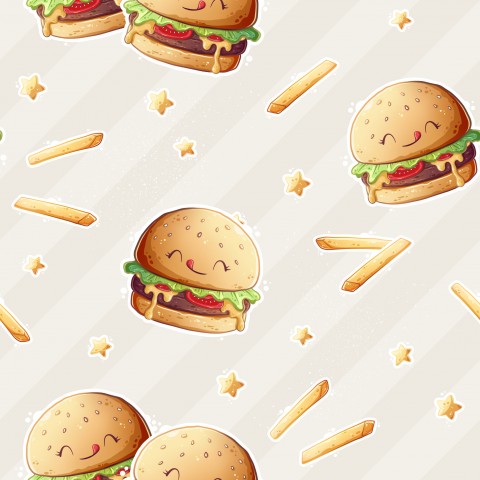 Jersey Kawaii-mønster med hamburgere og pommes frites