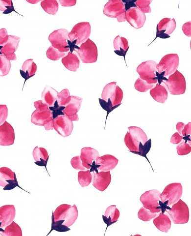 Motivo acquerello in jersey con fiori rosa