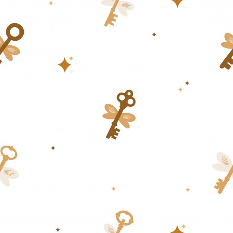 Satin cotton golden keys and stars