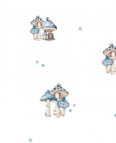 Waterdichte stof, een paddenstoelbehang met blauwe en witte stippen