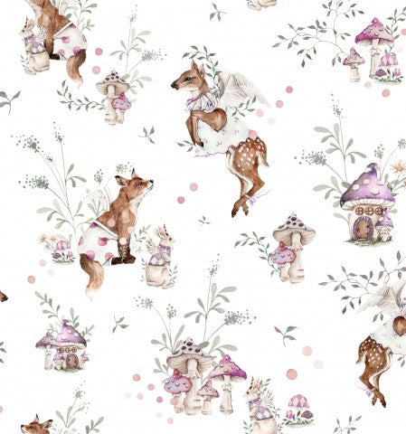 French Terry watercolor animals and mushrooms