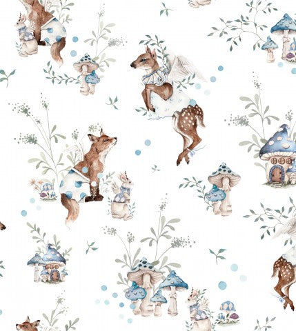 SoftShell a white and blue pattern with animals and mushrooms