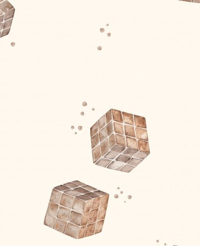 Mussola, illustrazione ad acquerello di cubi su sfondo beige