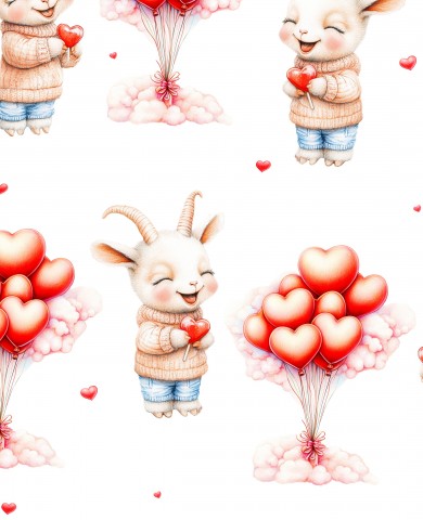 Muslin of a cute goat holding heart balloons
