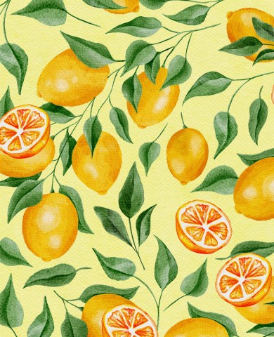 Waterproof fabric a watercolor of lemons on a yellow background