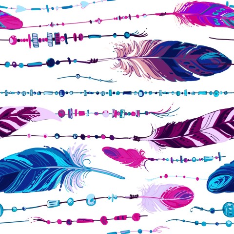 Waterproof fabric feathers and beads on a white background