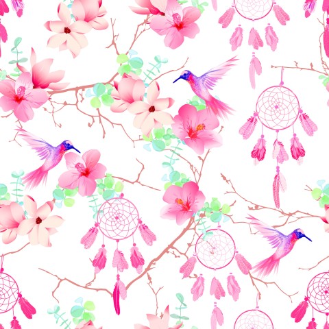  Fiori rosa e acchiappasogni in French Terry
