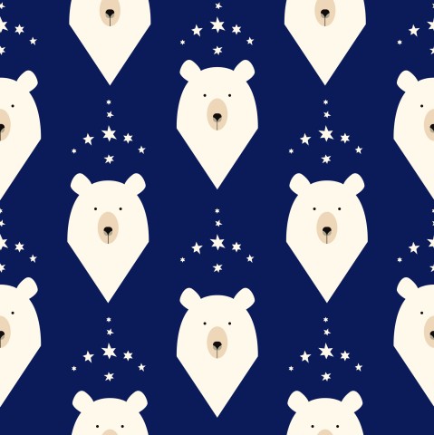  Tela di cotone orso bianco su sfondo blu