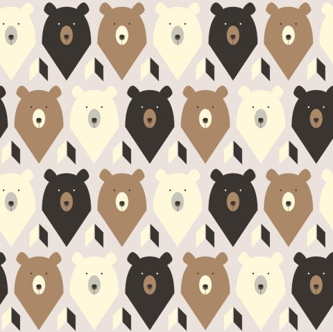 Muslin brown, black and white bears