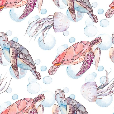 Motif aquarelle en jersey avec tortues de mer et méduses
