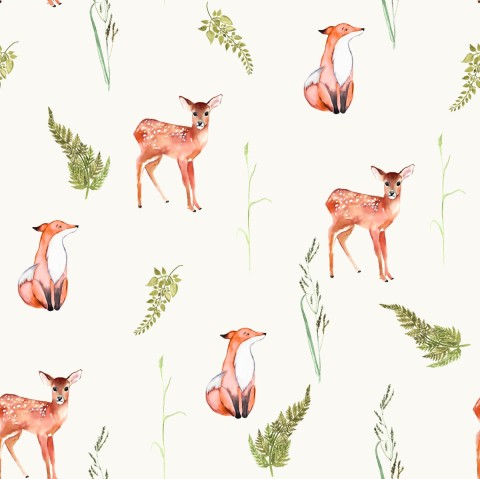 Toile coton cerfs et fougères