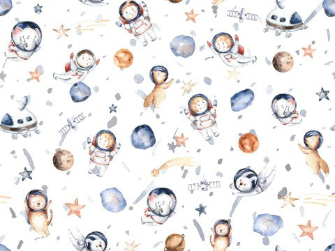 Canvas cotton fabric sample with space motif