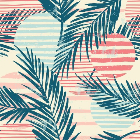French Terry palm leaves and stripes