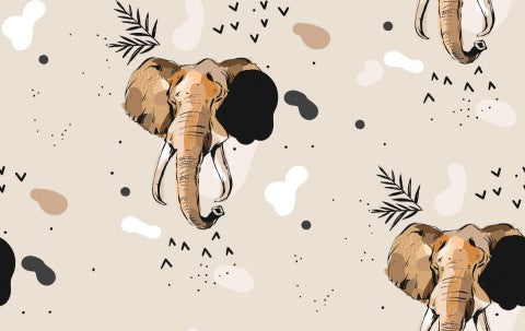 Toile de coton motif éléphant sur fond beige