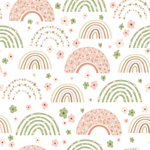 Fleurs et arcs-en-ciel en coton satiné