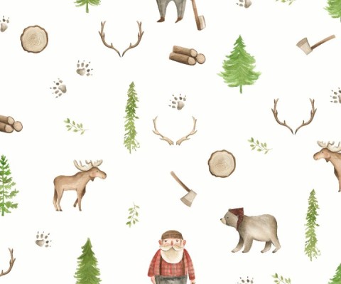 Orignaux, ours et arbres en satin de coton