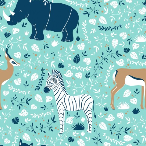 Toile de coton zèbre, girafe et rhinocéros
