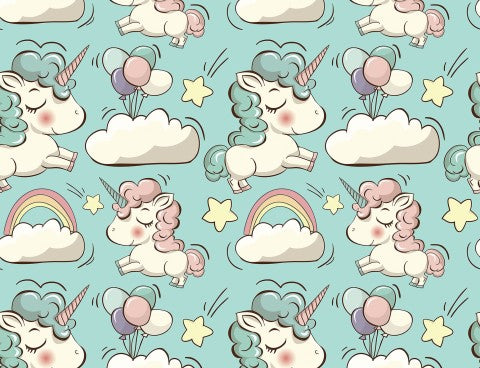 Toile coton licornes, nuages ​​et ballons
