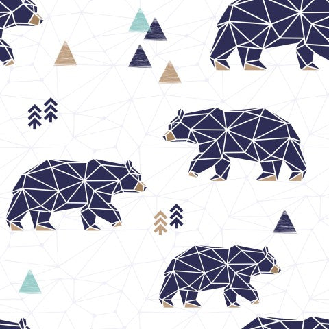  Orso geometrico in tela di cotone su sfondo bianco
