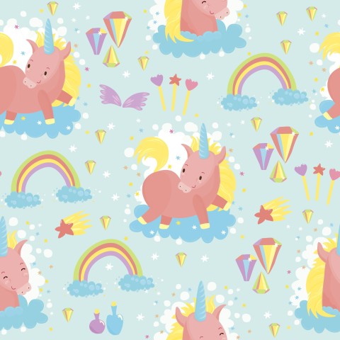 Tissu imperméable licornes et arcs-en-ciel