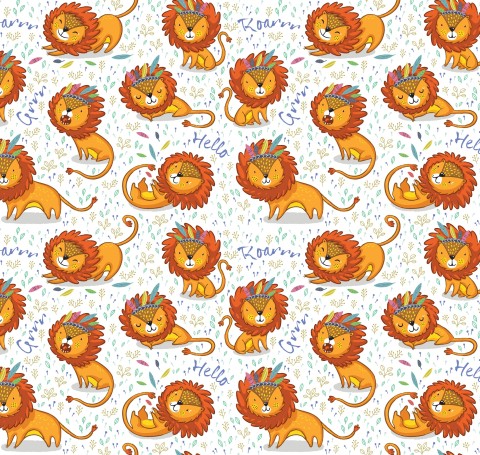 Toile de coton dessin animé lion sur fond blanc
