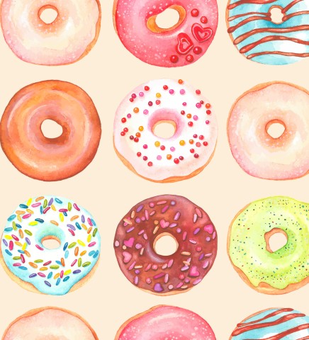 Canvas Baumwolle Aquarell-Donuts auf beigem Hintergrund