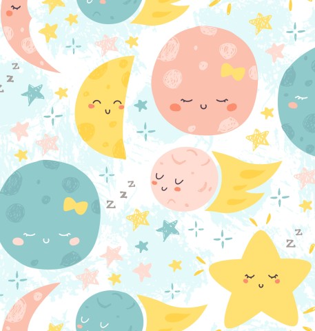 Toile de coton mignonne lune et étoiles