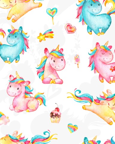 Licornes aquarelles en satin de coton