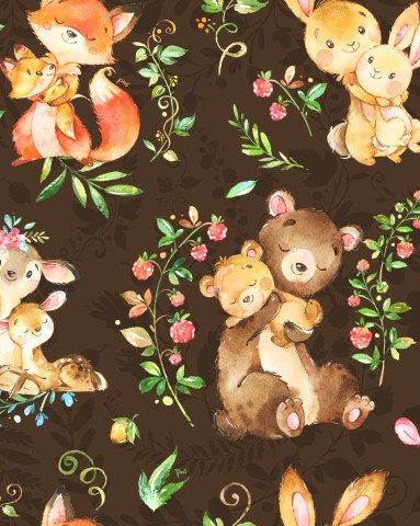Toile de coton animaux et fleurs mignons
