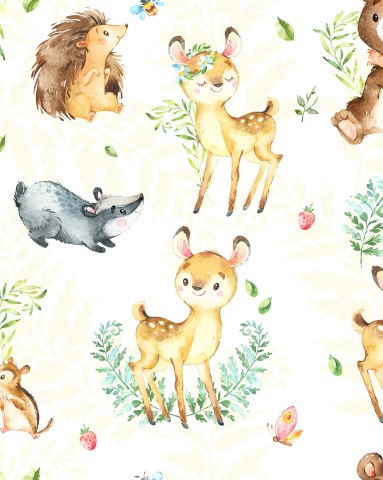 Toile de coton avec de jolis animaux de la forêt