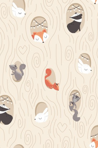 Toile de coton avec animaux et arbres