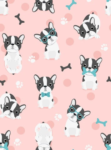 Bouledogues français de Jersey sur fond rose