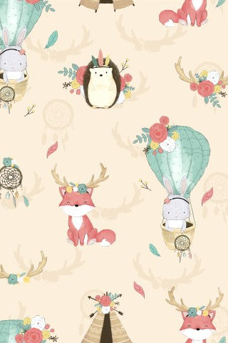 Animaux en satin de coton et montgolfière